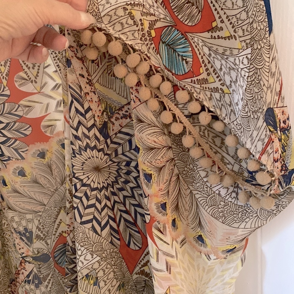 🎉HOST PICK🎉Umgee + USA kimono w/ colourful pattern & little Pom poms on sleeve - Picture 7 of 8